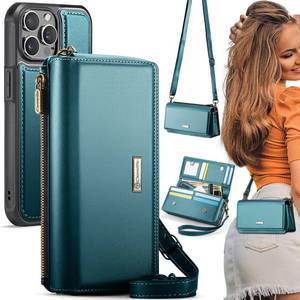 lot 16150 image: CaseMe 2-in-1 Detachable for iPhone 16 Pro Crossbody Wallet Case with RFID Blocking 10-Card Holder for Woman, PU Leather Wrist Strap Zipper Purse Wallet Phone Case for iPhone 16 Pro 6.3, Blue Green - Retail $33