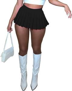 lot 16154 image: Mini Skater A-line Pleated Skirts for Women Sexy, Black Mini Skirt with Slit, Girl Y2k Short Cargo Skirt, Black S - Retail $19