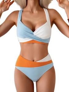 lot 16157 image: B2prity Bikini Sets for Women Two Piece Swimsuit High Waisted Color Block Bathing Suit Tie Back Swimwear XL - Retail $35