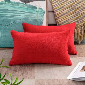 lot 16162 image: Home Brilliant Pillow Covers 12x20 Decoration Modern Lumbar Pillow Cover Decorative, Fluffy Faux Fur Soft Regtangle Accent Pillow Cases for Bed, Pack of 2, 12 x 20 inches, Red - Retail $14