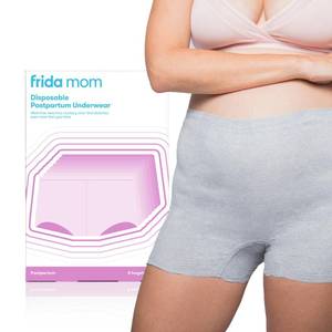 lot 16163 image: Frida Mom Womens Postpartum Underwear, Disposable Boyshort Underwear, Seamless with Stretchy Support, Postpartum Essentials, Size Petite (Waist 23-34in Stretched), 8 Count Feminine Care, Grey - Retail $9in