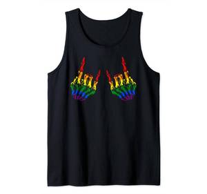 lot 16172 image: Skeleton Rock Hand LGBT-Q Gay Pride Proud Ally Rainbow Flag Tank Top XL - Retail $18