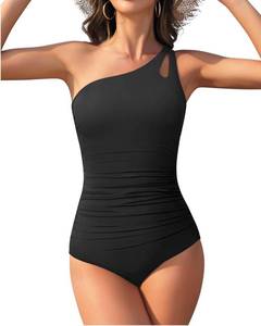 lot 16175 image: Century Star Black One Shoulder One Piece Swimsuit Women Teen Girls Tummy Control 2025 Modest Bathing Suits Full Coverage Swimming Suits Swimwear Large - Retail $20