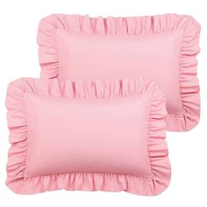 lot 16181 image: PiccoCasa Ruffled Pillow Shams Set of 2, Soft Breathable Pillow Covers with Envelope Closure, 100percent Brushed Microfiber Pillow Case Standard Pink - Retail $19