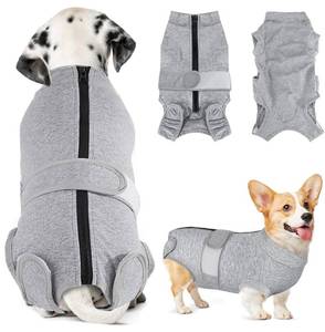 lot 16182 image: SlowTon Dog Surgery Recovery Suit - Zipper On Dog Onesies After Surgery for Female Male Dogs, Abdominal Wounds Bandages ConeE-Collar Alternative Body Suit Shirt (Grey, M) - Retail $22