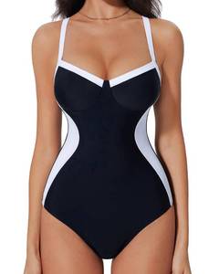 lot 16184 image: SUUKSESS Womens Tummy Control Slimming One Piece Swimsuits Sexy V Neck Crisscross Back Bathing Suits Push up Swimwear(BlackMedium) - Retail $36