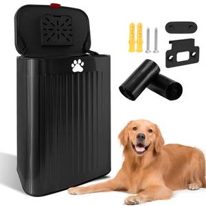 lot 17644 image: Kopuncare Dog Waste Trash Can Wall Mounted, 2.1Gal Small Outdoor Trash Can with Lid, Hanging on Fence, Dog Poop Bucket with 40 Bags, Inner Waste Bin, Black - Retail $31