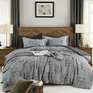 lot 17647 image: MaiRve Charcoal Grey Queen Comforter Set, Textured Design Grey Crinkle Bed in A Bag Queen Size, Queen Comforter Set with 7 Pieces with Comforter, Sheets, Pillowcases and Shams 90x 90in - Retail $79in