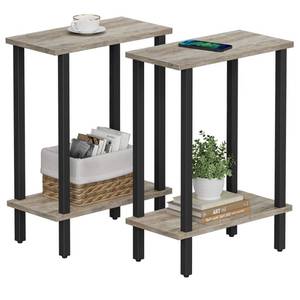 lot 17648 image: TUTOTAK Small Side Table, Narrow End Table, Set of 2, Skinny Sofa Table, Slim Nightstand, Couch Table, Living Room, Bed Room, Greige TB01BG0622 - Retail $36