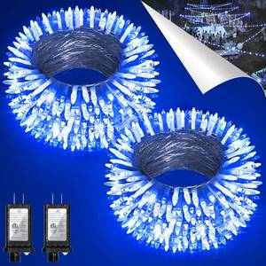 lot 17654 image: 2 Pack Total 200FT 600 LED String Lights, Fairy Tree Lights Indoor Outdoor Connectable, 8 Modes and Timer Christmas Lights for Bedroom, Home, Tree, Yard, Door, Wedding, Xmas Decore (Cool White and Blue) - Retail $32