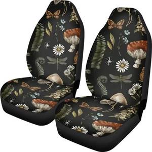 lot 17657 image: FUIBENG Mushroom Car Seat Covers,2 Pcs,Daisy Dragonfly Butterflies Mushroom Auto Seat Cover Pad for Front,Universal Elastic Vehicle Seats Cushion Automotive Interior Protection Accessories for Women - Retail $30