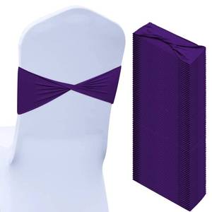lot 17659 image: Kinlop 50 Pcs Spandex Chair Sashes Bows Chair Bands Slider Sashes for Covers Elastic Bands Ties Without Buckle Decorations for Wedding Party Events Ceremony Birthday(Purple) - Retail $30