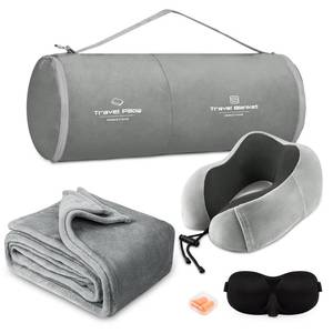 lot 17660 image: urnexttour Travel Pillow and Blanket Set Neck Pillows Travel Essentials with Sleep Mask for Airplane Car Memory Foam Grey - Retail $36