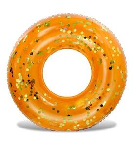 lot 17662 image: POZA Inflatable Pool Float Tube - Premium Sparkly Confetti Pool Float, Inflatable Tube Ring Pool Float for Kids, Adults, Heavy Duty Pool Ring Party Float for Beach, Lake - 36 Inch, Orange Gold - Retail $16
