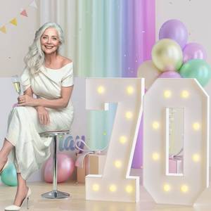 lot 17667 image: JoyMuse 3ft Marquee Numbers 70, Large Light Up Numbers 70, 70th Birthday Party and Anniversary Decoration, Yellow Light - Retail $42