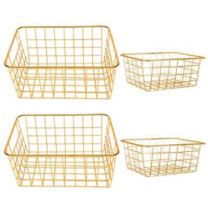 lot 17669 image: Majika 4 Piece Gold Wire Basket Set -Storage  Decor  Crafts  Kitchen Organizing  Great for Closets  Cabinets  Pantries  Tables  Counter Tops  Office Storage  Nesting Baskets  - Retail $3,681