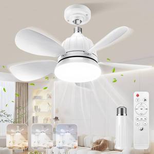 lot 17675 image: OSTIVE Socket Fan Light with Remote 18 Small Ceiling Fans with Lights, 2000 Lumens Dimmable Led Bulb, 3 Colors 3000K-6500K, Easy Install Screw in E26 Base for Bedroom Living Room Kitchen Garage - Retail $39