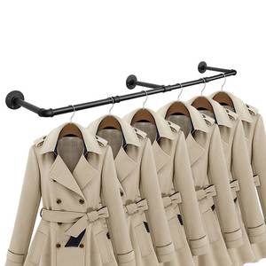 lot 17684 image: Jeasor Industrial Iron Pipe Clothes Hanging Bar DIY Wall-Mounted Garment Rack Heavy Duty Clothing Rack for Bedroom, Laundry Room, Closet Storage (Black 50 inch) - Retail $28