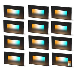 lot 17685 image: CLOUDY BAY 120V Dimmbale 5 Color LED Indoor Outdoor Step Light,2700K3000K3500K4000K5000K 3W 50lm,Stair Light,Black,12 Pack - Retail $131