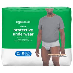 lot 17687 image: Amazon Basics Incontinence Underwear for Men, Maximum Absorbency, X-Large, 16 Count (1 Pack) - Retail $12