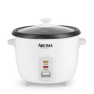 lot 17690 image: Aroma Housewares Aroma 6-cup (cooked) 1.5 Qt. One Touch Rice Cooker, White (ARC-363NG), 6 cup cooked 3 cup uncook 1.5 Qt. - Retail $20