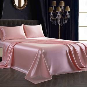 lot 17694 image: SiinvdaBZX 3Pcs Twin XL Sheets Set, Blush Pink Silky Satin Sheets Twin XL Bedding Set Ultra-Soft Extra Long Bed Sheets for College Dorm - Retail $25