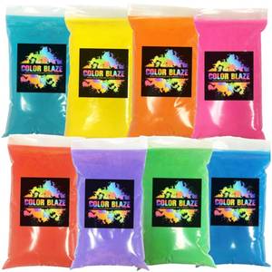 lot 17695 image: Color Blaze Holi Colored Powder - 1 lb of Each Color - Pink, Red, Orange, Yellow, Green, Teal, Blue, Purple - for Fun Runs, Toss, Rangoli, Color War, Party and Festivals - Total Pack of 8 Pounds - Retail $49