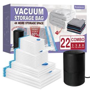 lot 17709 image: Vacuum Storage Bags with Electric Pump, 22 Combo (3Large3Jumbo8Medium8Small) Space Saver Bags Vacuum Seal Bags with Pump, Space Bags, Comforters, Blankets, Beddings - Retail $5