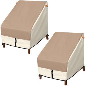 lot 17719 image: Porch Shield Patio Chair Covers - Waterproof Outdoor Lounge Deep Seat Lawn Chair Cover 2 Pack - 28W x 30D x 28H inch, Light Tan and Khaki - Retail $39