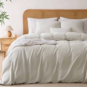 lot 17721 image: PHF Linen Duvet Cover Queen Size, 85percent Rayon Derived from Bamboo and 15percent Natural Linen, Airy Breathable Duvet Set for Hot Sleepers, 3PCS Luxurious Comforter Cover Bedding Collection, 90x90in, Linen - Retail $20in