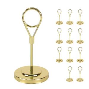 lot 17728 image: BARsics 12pcs Gold Premium Table Place Card Holders with Weighted Base Stand and Clip - Retail $25