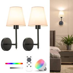 lot 17729 image: NIORSUN 14.5 inch Battery Operated Wall Sconce Set of 2,Black Rechargeable Wall Lights with 5200mAh Dimmable Detachable Bulbs and Remote,9 Colors Wireless Sconces for Bedroom Living Room Hallway Decor - Retail $54