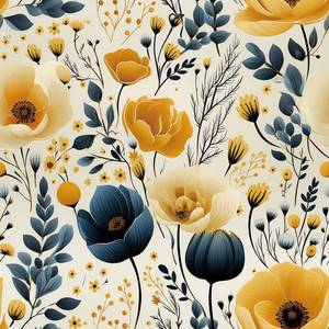lot 17730 image: Livelynine 17.5x276 Dark Blue Yellow Floral Peel and Stick Wallpaper Vintage Wild Flower Wall Paper for Bedroom Bathroom Walls Prepasted Removable Poppy Boho Decorative Contact Paper for Furniture - Retail $30in