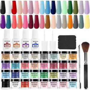 lot 17733 image: Openlive 32 Color Dip Nail Powder Starter Kit 36 Bottle Blue Cheese Yellow Nail Dip Powder Kit with Base Top Coat Activator for French Nail Art Manicure DIY Salon - Retail $18
