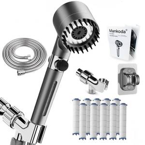 lot 17744 image: Filtered Shower Head with Handheld and High Pressure - Ion Drops Shower Head with 75 Stainless Hose for Hard Water  3 Spray Modes Shower with 10 Replaceable Filters - Retail $23in