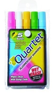 lot 33127 image: Quartet Glo-Write Fluorescent Markers, Wet-Erase, Assorted Colors, 5 Colors, 30 Markers