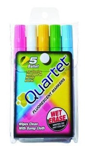 lot 33179 image: Quartet Glo-Write Fluorescent Markers, Wet-Erase, Assorted Colors, 5 Colors, 30 Markers