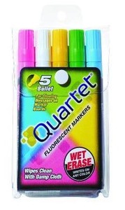 lot 33180 image: Quartet Glo-Write Fluorescent Markers, Wet-Erase, Assorted Colors, 5 Colors, 30 Markers