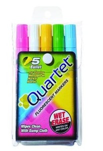 lot 33182 image: Quartet Glo-Write Fluorescent Markers, Wet-Erase, Assorted Colors, 5 Colors, 30 Markers