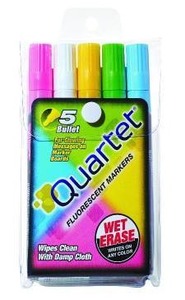 lot 33183 image: Quartet Glo-Write Fluorescent Markers, Wet-Erase, Assorted Colors, 5 Colors, 30 Markers