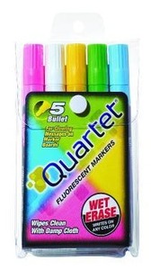lot 33184 image: Quartet Glo-Write Fluorescent Markers, Wet-Erase, Assorted Colors, 5 Colors, 30 Markers