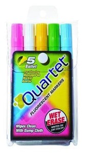 lot 33185 image: Quartet Glo-Write Fluorescent Markers, Wet-Erase, Assorted Colors, 5 Colors, 30 Markers