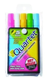 lot 33187 image: Quartet Glo-Write Fluorescent Markers, Wet-Erase, Assorted Colors, 5 Colors, 30 Markers