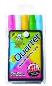 lot 33188 image: Quartet Glo-Write Fluorescent Markers, Wet-Erase, Assorted Colors, 5 Colors, 30 Markers