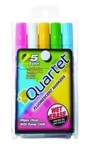 lot 33189 image: Quartet Glo-Write Fluorescent Markers, Wet-Erase, Assorted Colors, 5 Colors, 30 Markers