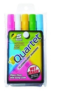 lot 33190 image: Quartet Glo-Write Fluorescent Markers, Wet-Erase, Assorted Colors, 5 Colors, 30 Markers