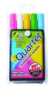 lot 33191 image: Quartet Glo-Write Fluorescent Markers, Wet-Erase, Assorted Colors, 5 Colors, 30 Markers