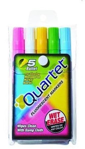 lot 33192 image: Quartet Glo-Write Fluorescent Markers, Wet-Erase, Assorted Colors, 5 Colors, 30 Markers