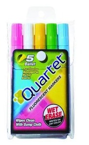 lot 33193 image: Quartet Glo-Write Fluorescent Markers, Wet-Erase, Assorted Colors, 5 Colors, 30 Markers
