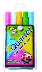 lot 33194 image: Quartet Glo-Write Fluorescent Markers, Wet-Erase, Assorted Colors, 5 Colors, 30 Markers